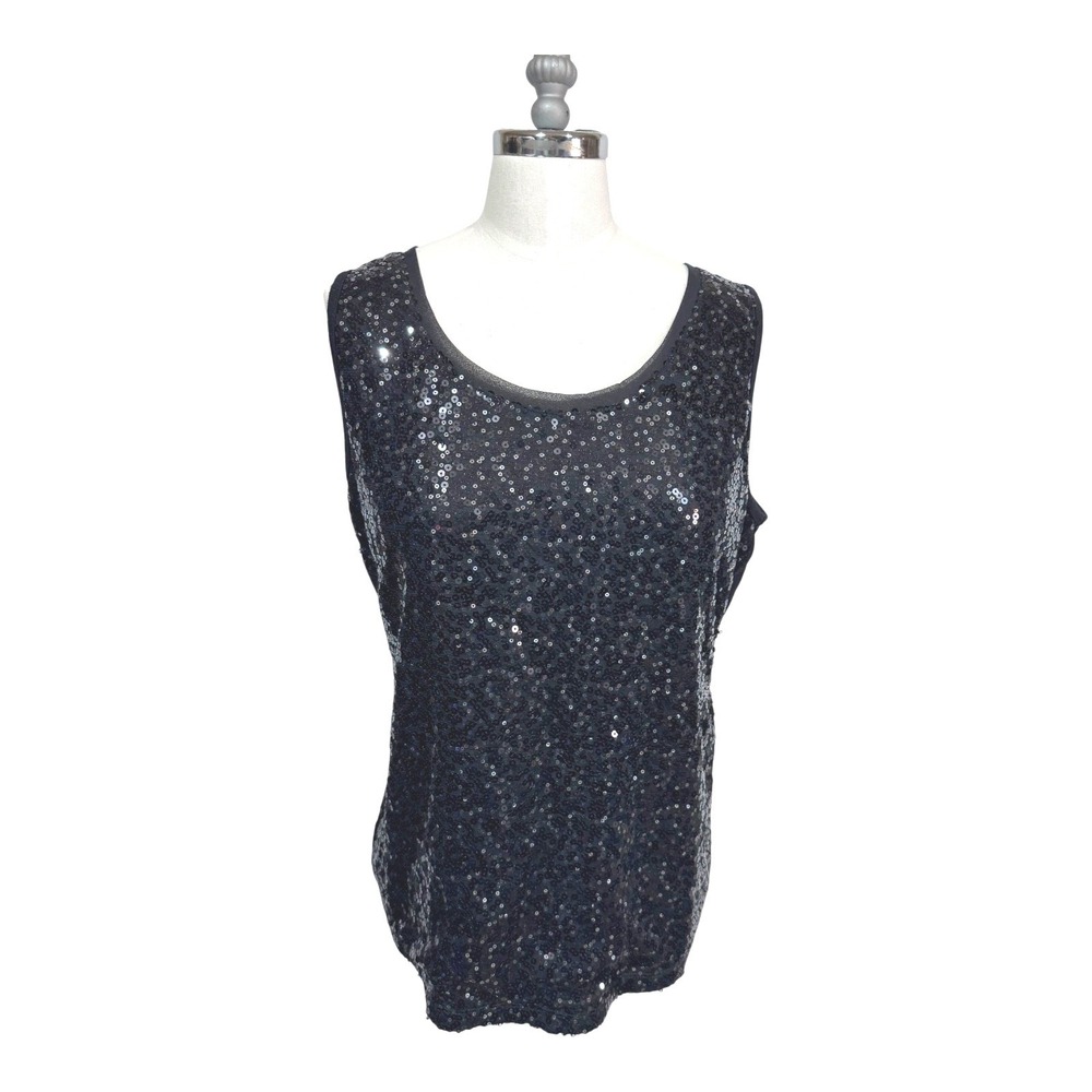 Liz Claiborne Black Sleeveless Sequin Embellished‎ Tank Top Size Large